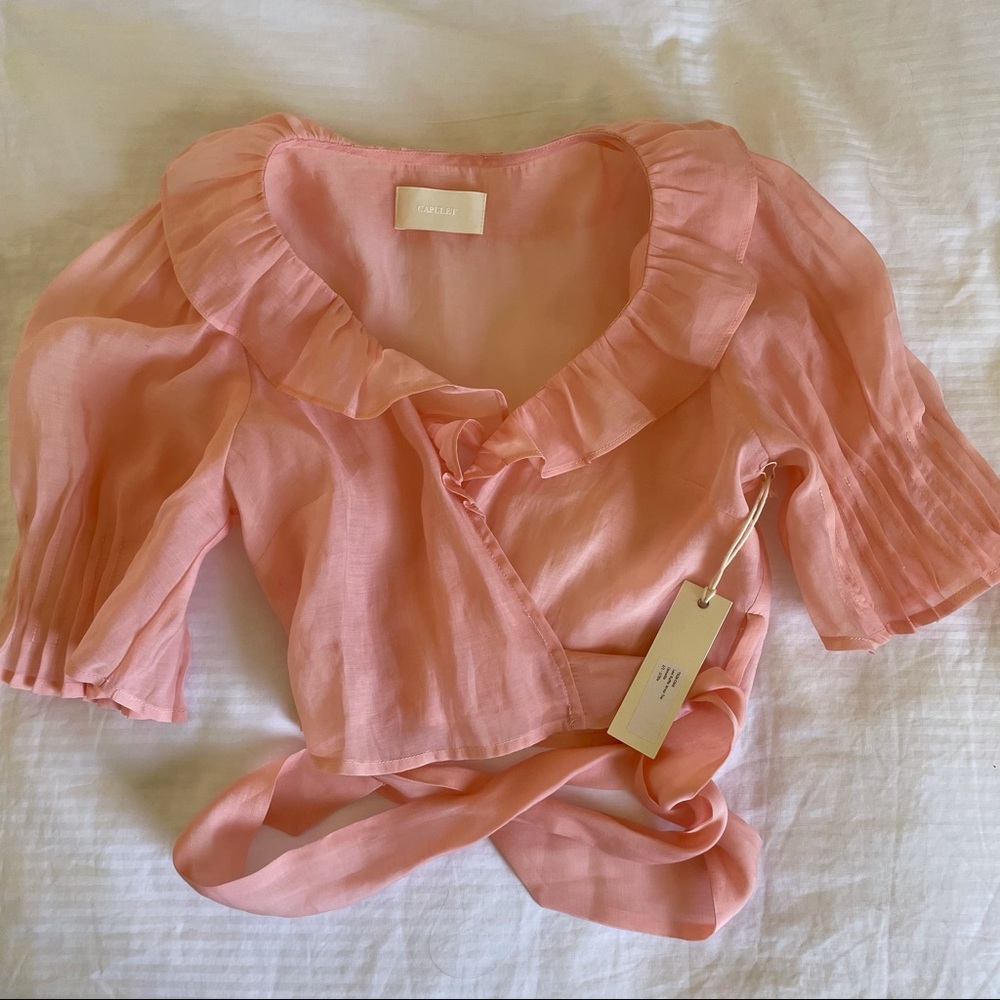 Capulet x Revolve Lexi Ruffle Pink Crop Top S - Picture 3 of 5